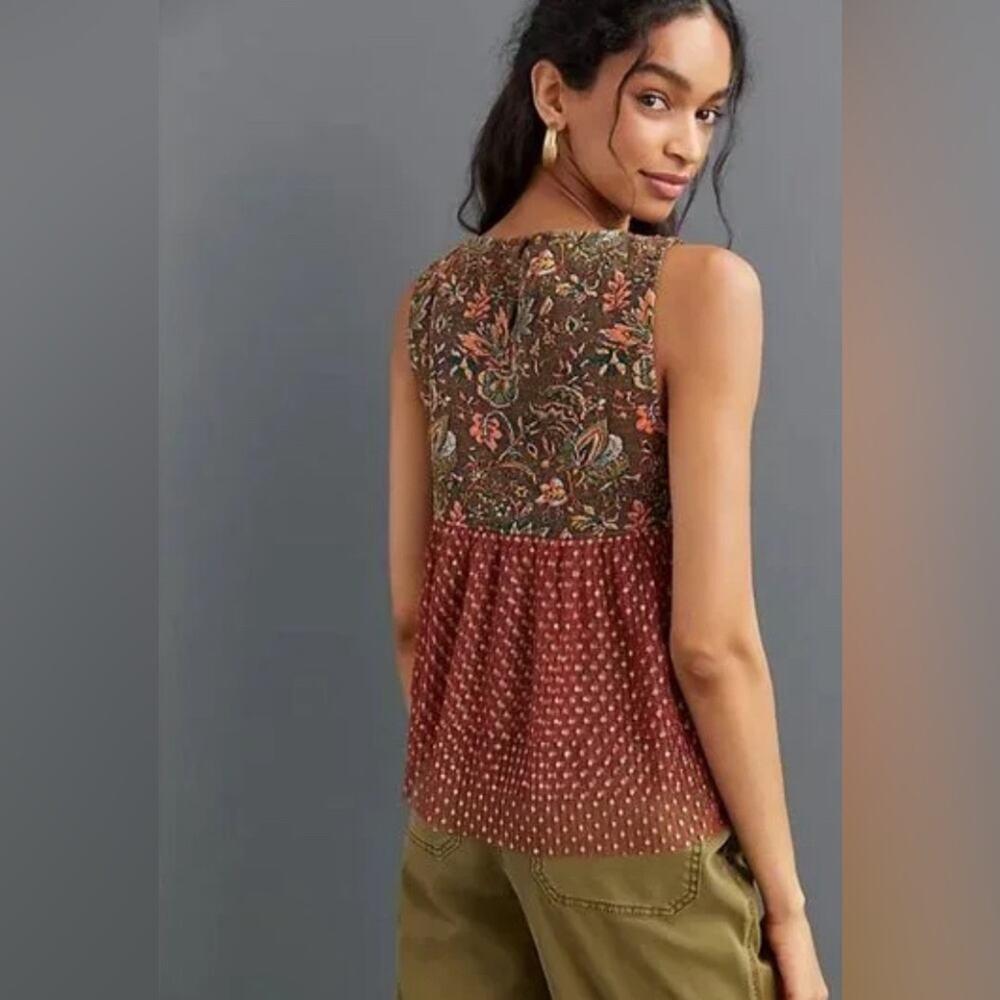 Anthropologie Eva Franco Jacquard Sleeveless Brown Floral Top - Picture 6 of 6